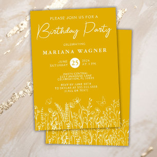 Yellow Wildflowers Birthday Party Invitation