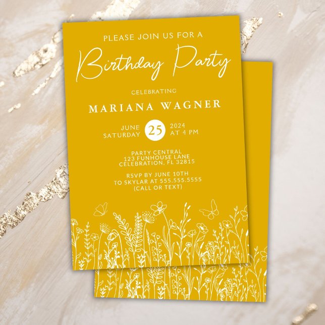 Yellow Wildflowers Birthday Party Invitation (Creator Uploaded)