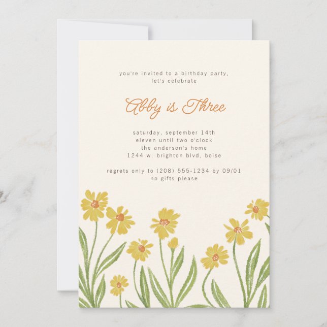 Yellow Wildflowers Birthday Party Invitation (Front)