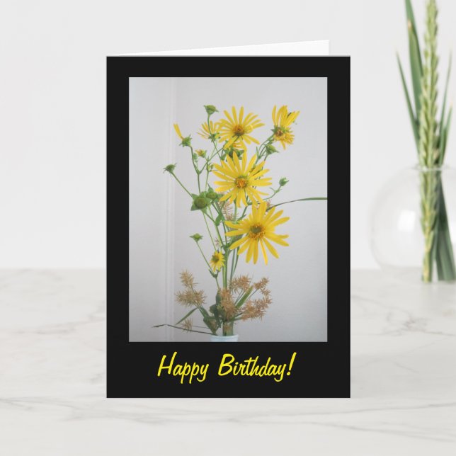 Yellow Wildflowers Happy Birthday Greeting Card (Front)