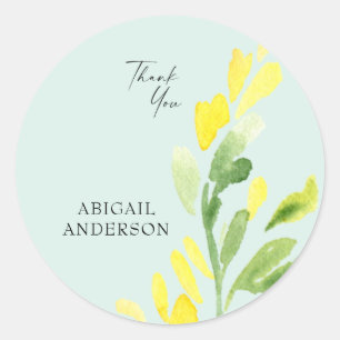 Yellow Wildflowers Mint Custom Name Thank You Classic Round Sticker