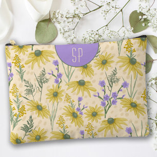Yellow Wildflowers Monogrammed  Accessory Pouch