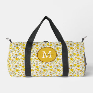 Yellow Wildflowers Pattern Monogram Name Duffle Bag