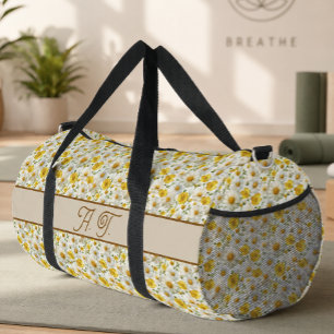 Yellow Wildflowers Pattern Monogram Name Duffle Bag