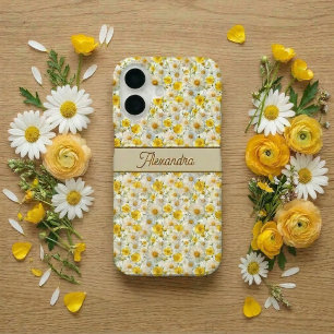 Yellow Wildflowers Pattern Monogram Name iPhone 16 Case