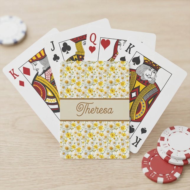 Yellow Wildflowers Pattern Monogram Name Playing Cards (Creator Uploaded)