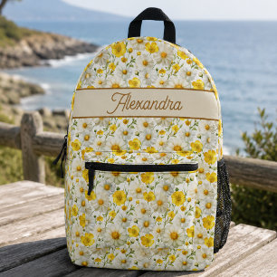 Yellow Wildflowers Pattern Monogram Name Printed Backpack