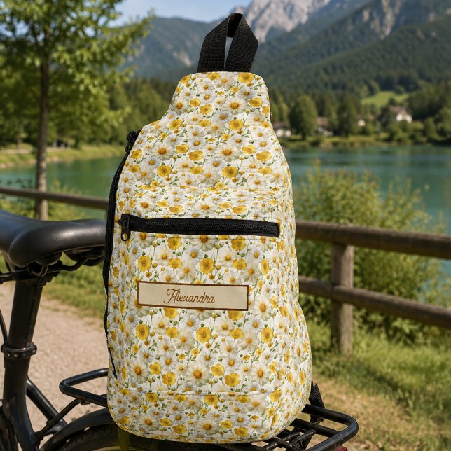 Yellow Wildflowers Pattern Monogram Name Sling Bag (Creator Uploaded)