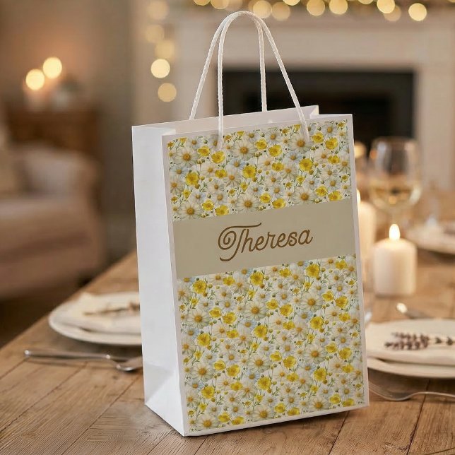 Yellow Wildflowers Pattern Monogram Name Small Gift Bag (Creator Uploaded)