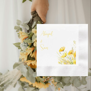 Yellow Wildflowers Personalised Wedding Cocktail Napkin