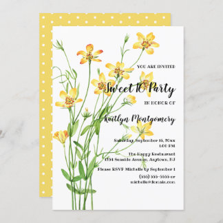 Yellow Wildflowers Sweet 16 Birthday Party Invitation