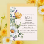 Yellow Wildflowers White Daisies 100th Birthday<br><div class="desc">White daisies and yellow wildflowers 100th birthday party budget invitation for a "mother,  grandmother,  and friend". Contact me for assistance with your customisations or to request additional matching or coordinating Zazzle products for your party.</div>