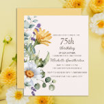 Yellow Wildflowers White Daisies 75th Birthday<br><div class="desc">White daisies and yellow wildflowers 75th birthday party budget invitation for a "mother,  grandmother,  and friend". Contact me for assistance with your customisations or to request additional matching or coordinating Zazzle products for your party.</div>