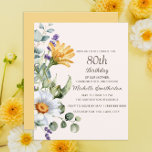 Yellow Wildflowers White Daisies 80th Birthday<br><div class="desc">White daisies and yellow wildflowers 80th birthday party budget invitation for a "mother,  grandmother,  and friend". Contact me for assistance with your customisations or to request additional matching or coordinating Zazzle products for your party.</div>