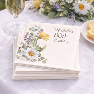 Yellow Wildflowers White Daisies 80th Birthday Napkin