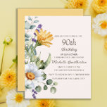 Yellow Wildflowers White Daisies 90th Birthday<br><div class="desc">White daisies and yellow wildflowers 90th birthday party budget invitation for a "mother,  grandmother,  and friend". Contact me for assistance with your customisations or to request additional matching or coordinating Zazzle products for your party.</div>