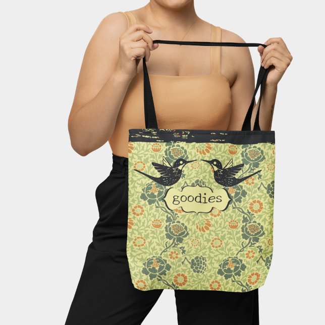 Yellow William Morris Floral Stamp Hummingbird Tote Bag (Creator Uploaded)