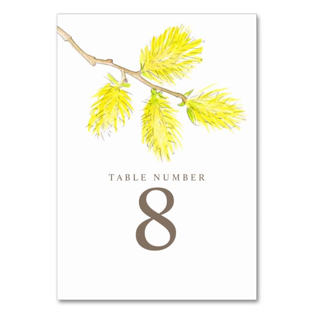 Yellow willow catkins watercolor art table numbers (Back)