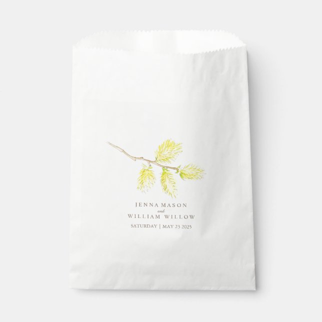 Yellow willow catkins watercolor wedding favour ba bags (Front)