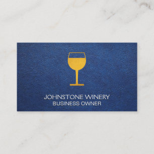 Yellow Wine Glass Blue Leather Business Card