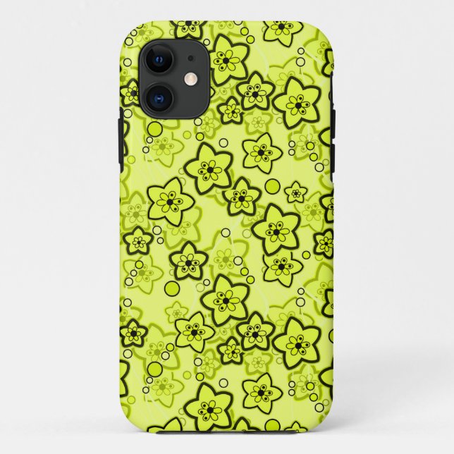 Yellow with black bright neon floral pattern Case-Mate iPhone case (Back)
