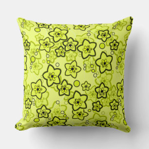 Yellow with black bright neon floral pattern cushion