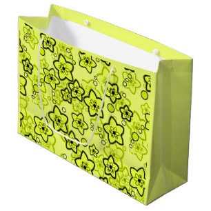 Yellow with black bright neon floral pattern large gift bag
