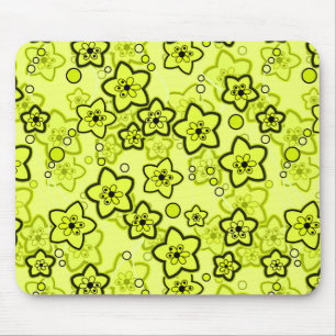 Yellow with black bright neon floral pattern mouse pad