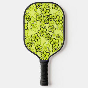 Yellow with black bright neon floral pattern pickleball paddle