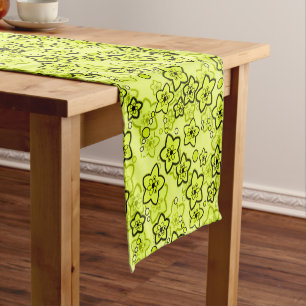 Yellow with black bright neon floral pattern short table runner