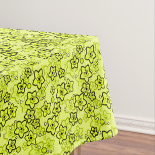 Yellow with black bright neon floral pattern tablecloth