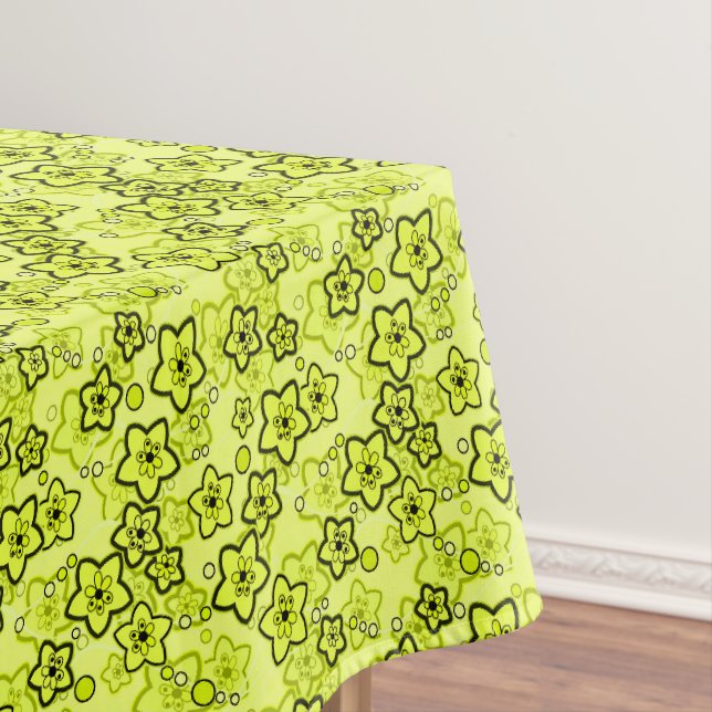 Yellow with black bright neon floral pattern tablecloth (In Situ)