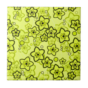Yellow with black bright neon floral pattern tile