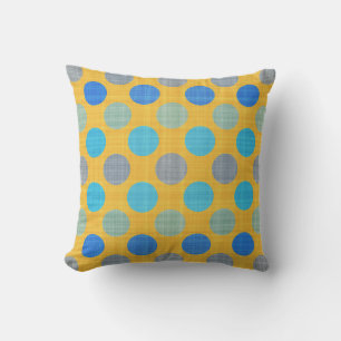 yellow with blue and purple textured dots cushion