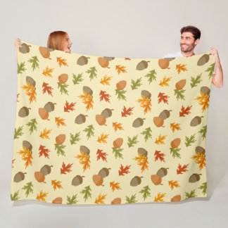 YELLOW WITH BROWN & ORANGE FALL ACORNS FLEECE BLANKET