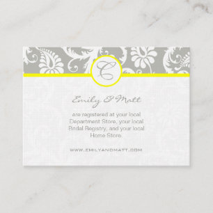 Yellow with Grey Damask Wedding Info Cards