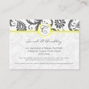 Yellow with Grey Damask Wedding Info Cards