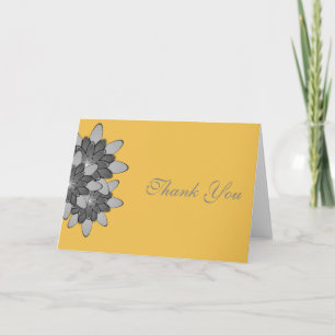 Yellow with Grey Floral Lotus Thank You Card
