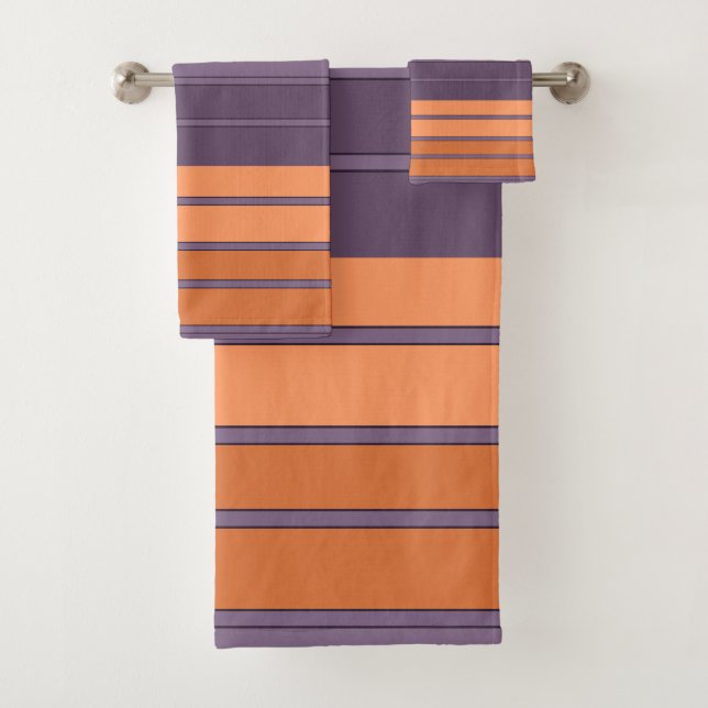 Yellow with lilac striped pattern bath towel set (Insitu)