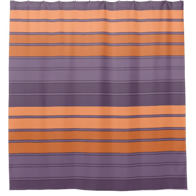 Yellow with lilac striped pattern  shower curtain (Front)