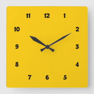 Yellow with Numbers Square Wall Clock