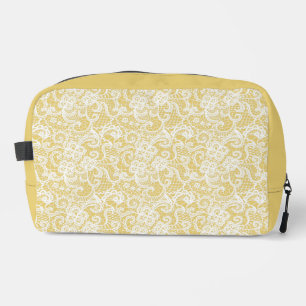 YELLOW WITH ORNATE WHITE LACE LOOK DESIGNS DOPP KIT