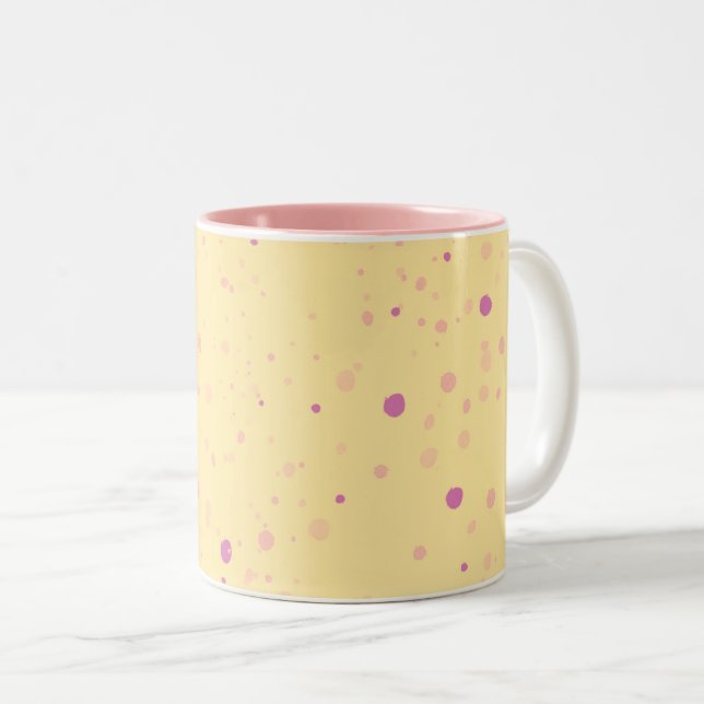 Yellow with Pink Speckles Two-Tone Coffee Mug (Front Right)