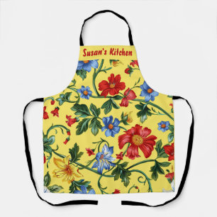 Yellow with red and blue floral apron