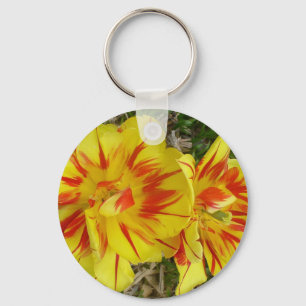 Yellow with Red Striped Flower Key Ring