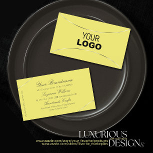 Yellow with Silver Decor and Logo Stylish Simply Business Card
