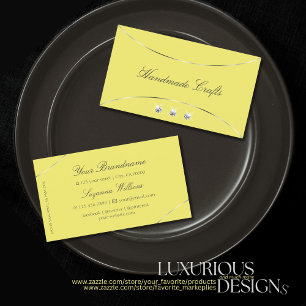 Yellow with Silver Decor and Sparkling Diamonds Business Card