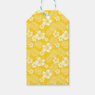 YELLOW WITH TROPICAL WHITE HIBISCUS FLOWERS GIFT TAGS