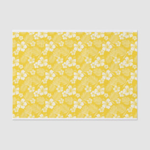 YELLOW WITH TROPICAL WHITE HIBISCUS FLOWERS TISSUE PAPER
