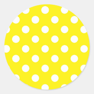 Yellow with White Polka Dots Classic Round Sticker